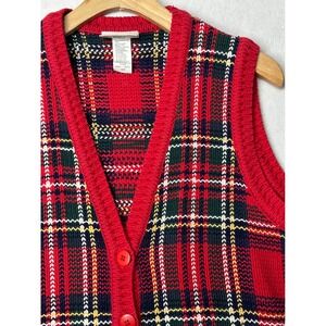 Vintage Northern Reflections multi Plaid‎ Button Front Knit Vest Sweater  S/P